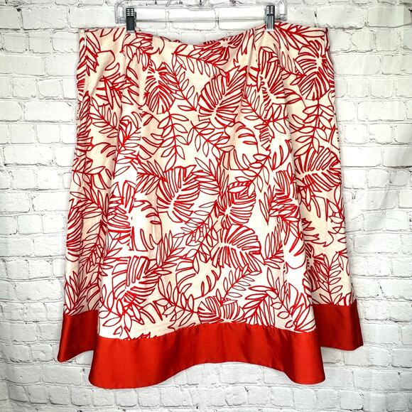 Lane Bryant Wms 24 Linen Blend Botanical Print Flare Skirt Colorblock Border Hem - Picture 2 of 8